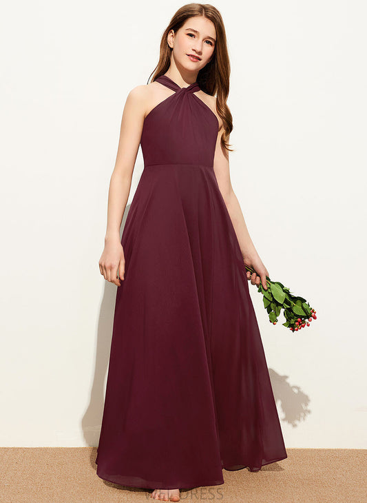 V-neck Chiffon Junior Bridesmaid Dresses Floor-Length A-Line Ruffle Jaiden With