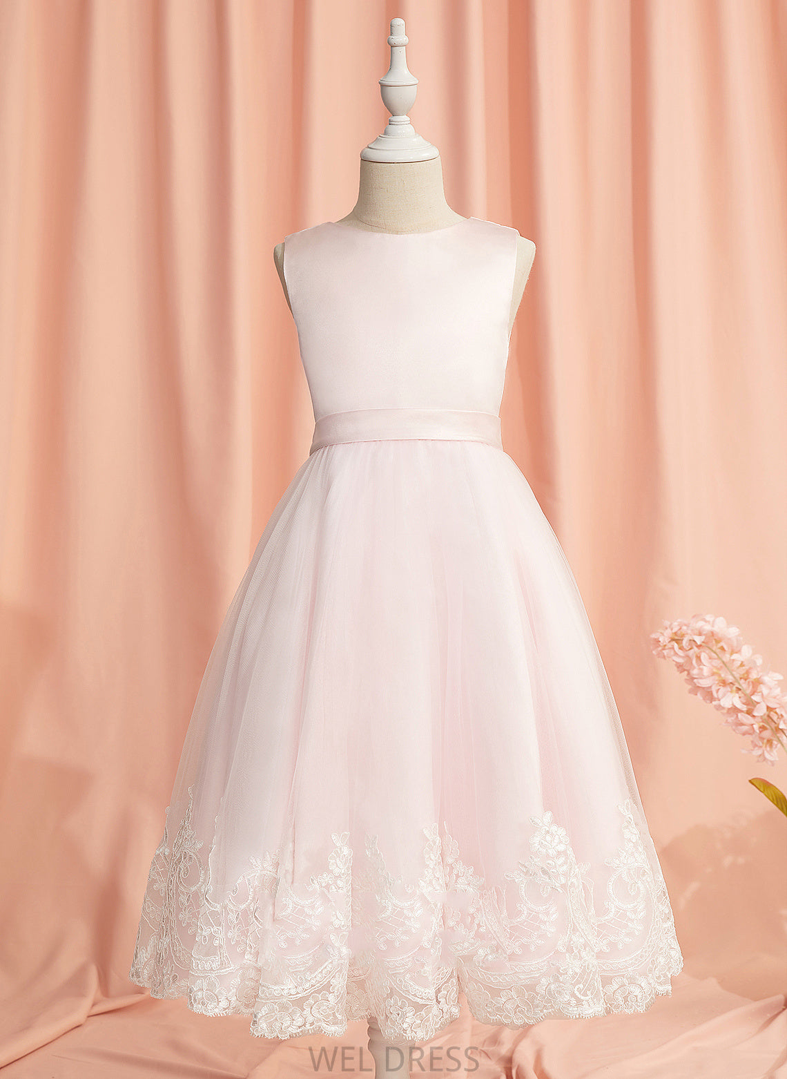 Sleeveless Dress Tea-length Scoop Girl Amara Neck Flower Girl Dresses With Satin/Tulle Ball-Gown/Princess - Flower Lace/Bow(s)