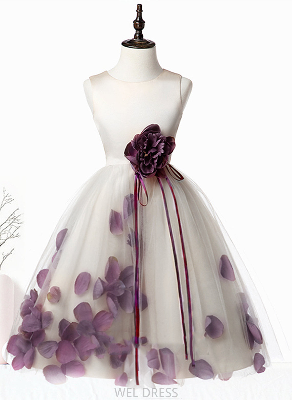 Knee-length Scoop Sleeveless - Myah With Dress Satin/Tulle Neck Flower A-Line Girl Flower Girl Dresses Flower(s)