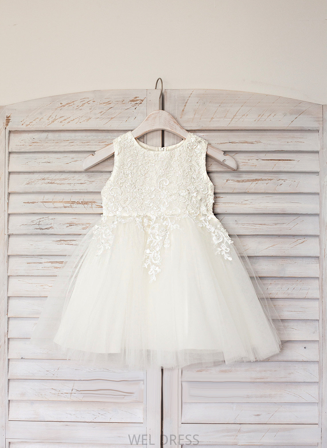 Flower Girl Dresses Scoop With Sleeveless Knee-length Dress - A-Line Satin/Tulle Peggie Girl Lace Neck Flower