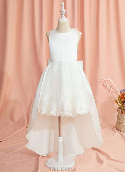 Ball-Gown/Princess Flower Scoop With Neck Lace/Bow(s) Dress Flower Girl Dresses Girl Satin/Tulle - Jeanie Asymmetrical Sleeveless