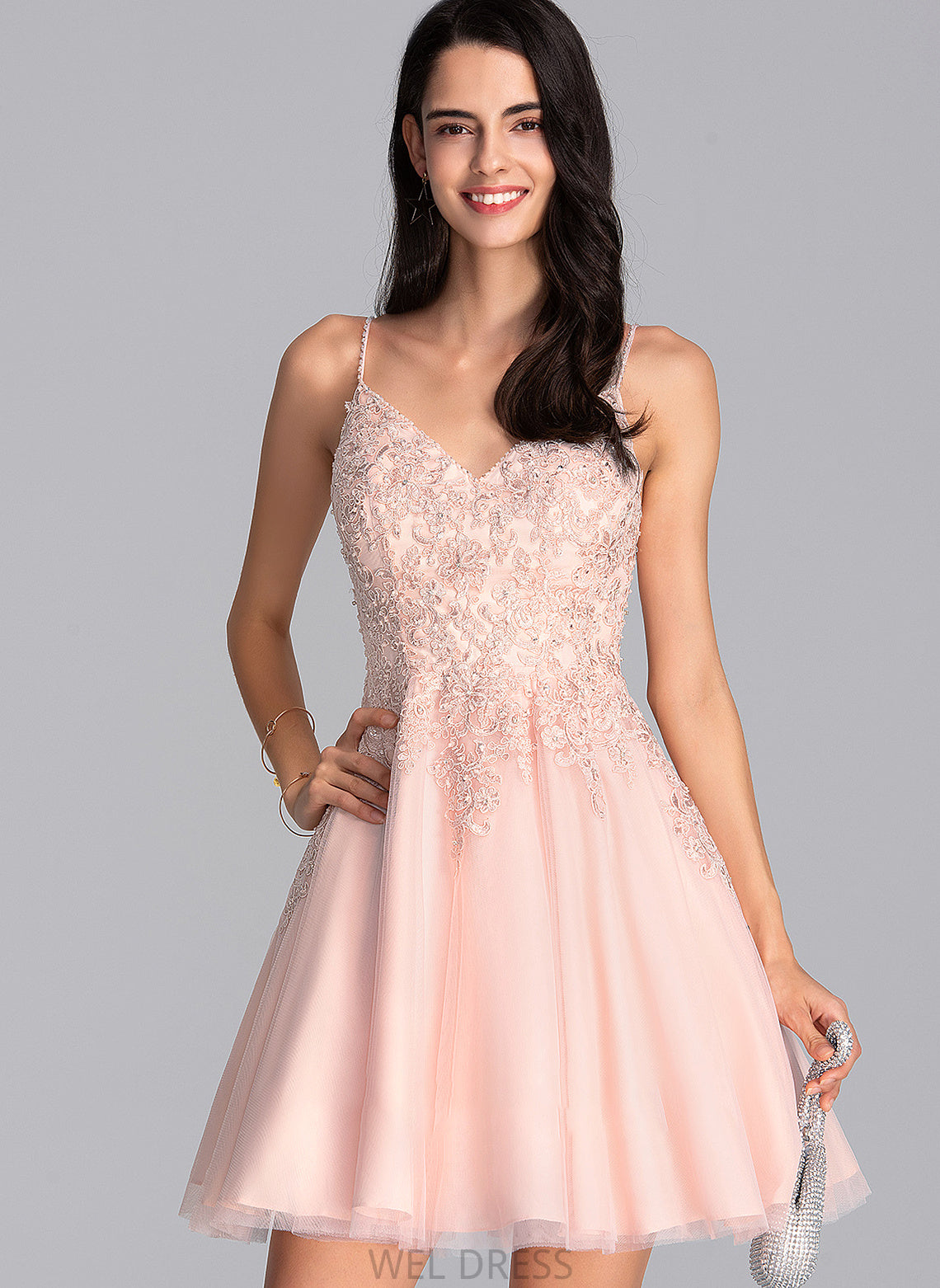 Prom Dresses Tulle With Sequins A-Line Lucille Beading Short/Mini V-neck