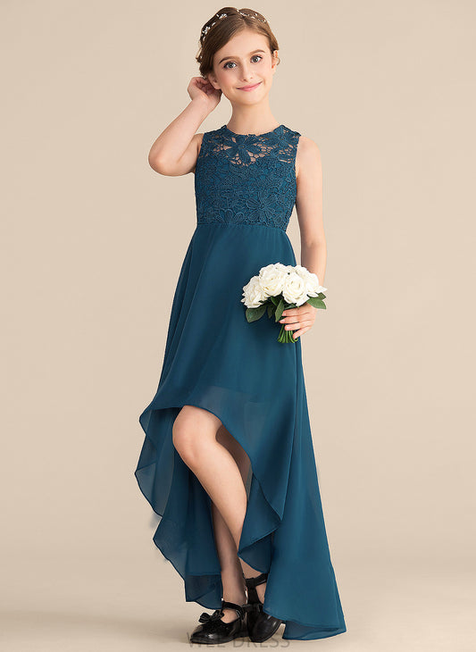 A-Line Asymmetrical Neck Gracie Junior Bridesmaid Dresses Lace Chiffon Scoop