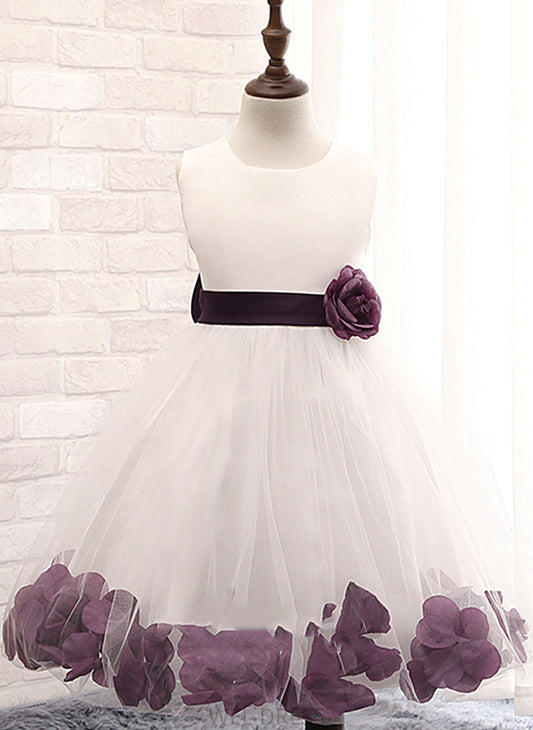 Flower - Sleeveless With Gown Dahlia Neck Girl Flower Girl Dresses Blends Cotton Flower(s)/Bow(s) Knee-length Scoop Dress Ball