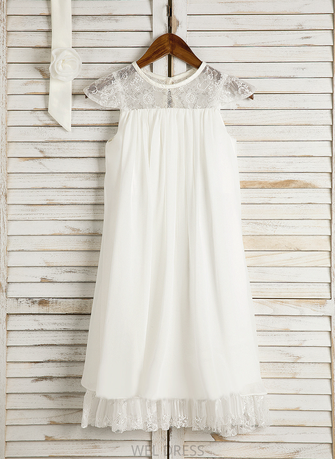 A-Line Flower - With Sleeveless Tea-length Scoop Chiffon Flower Girl Dresses Lace/Flower(s) Neck Dress Melinda Girl