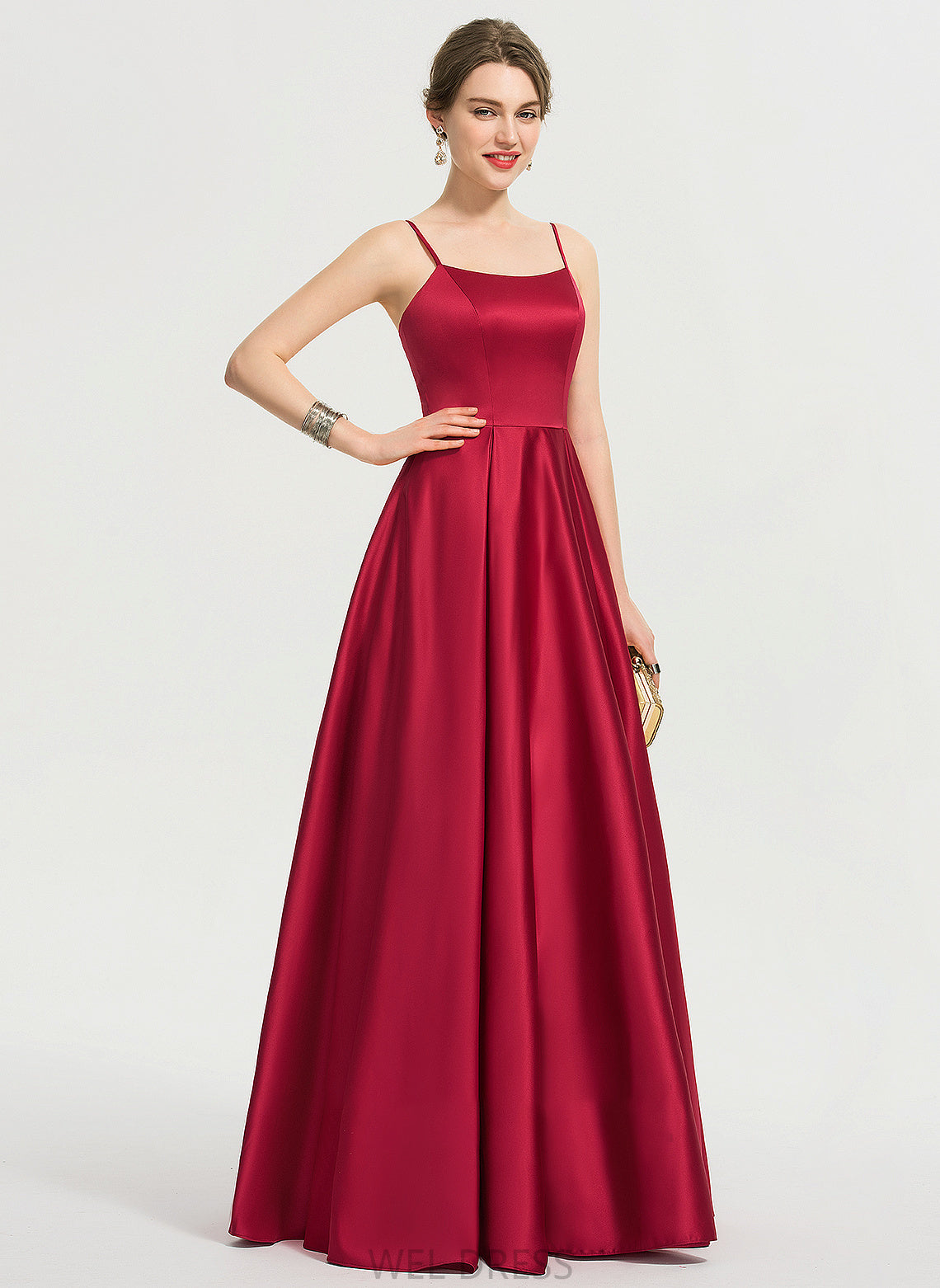 Square Satin Prom Dresses Catherine Floor-Length Neckline A-Line