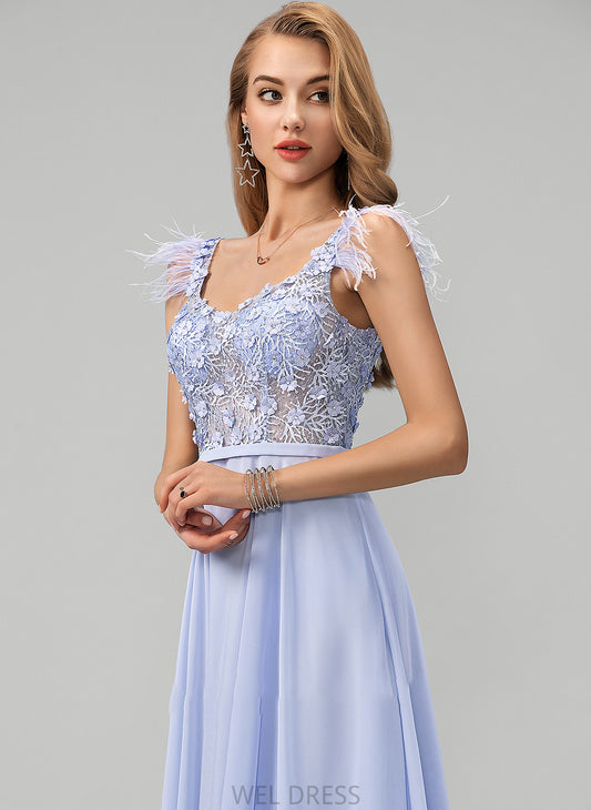 Feather Prom Dresses Chiffon With Beading Lace A-Line Sequins Floor-Length V-neck Karsyn Flower(s)