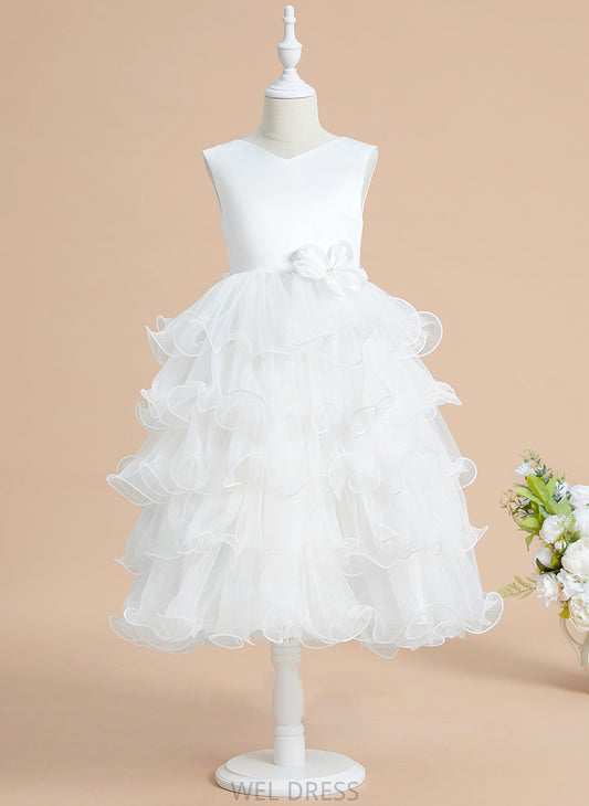 Shaylee V-neck - Bow(s) Dress Girl Sleeveless Ball-Gown/Princess Tea-length Satin/Tulle Flower With Flower Girl Dresses