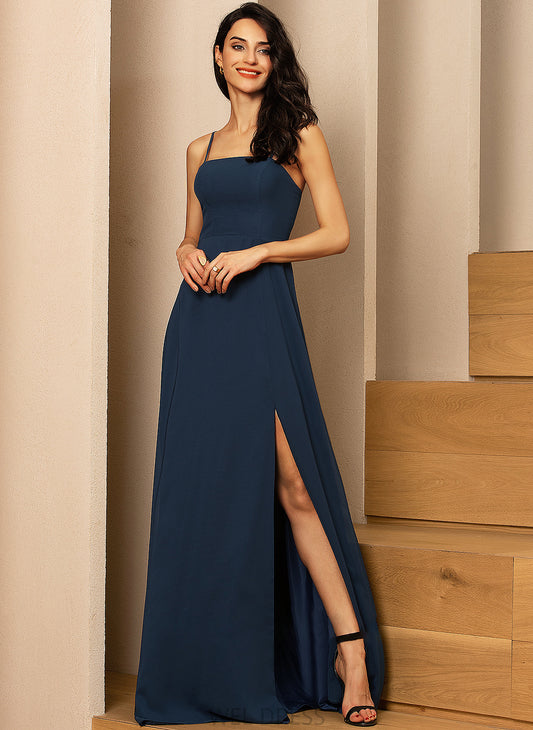 Chiffon With Split Leah Square Prom Dresses Front A-Line Neckline Floor-Length