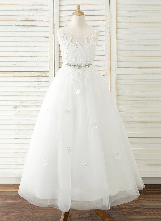 Scoop Girl Jackie Floor-length Flower Girl Dresses Tulle/Lace Neck Dress Flower Sleeveless - A-Line