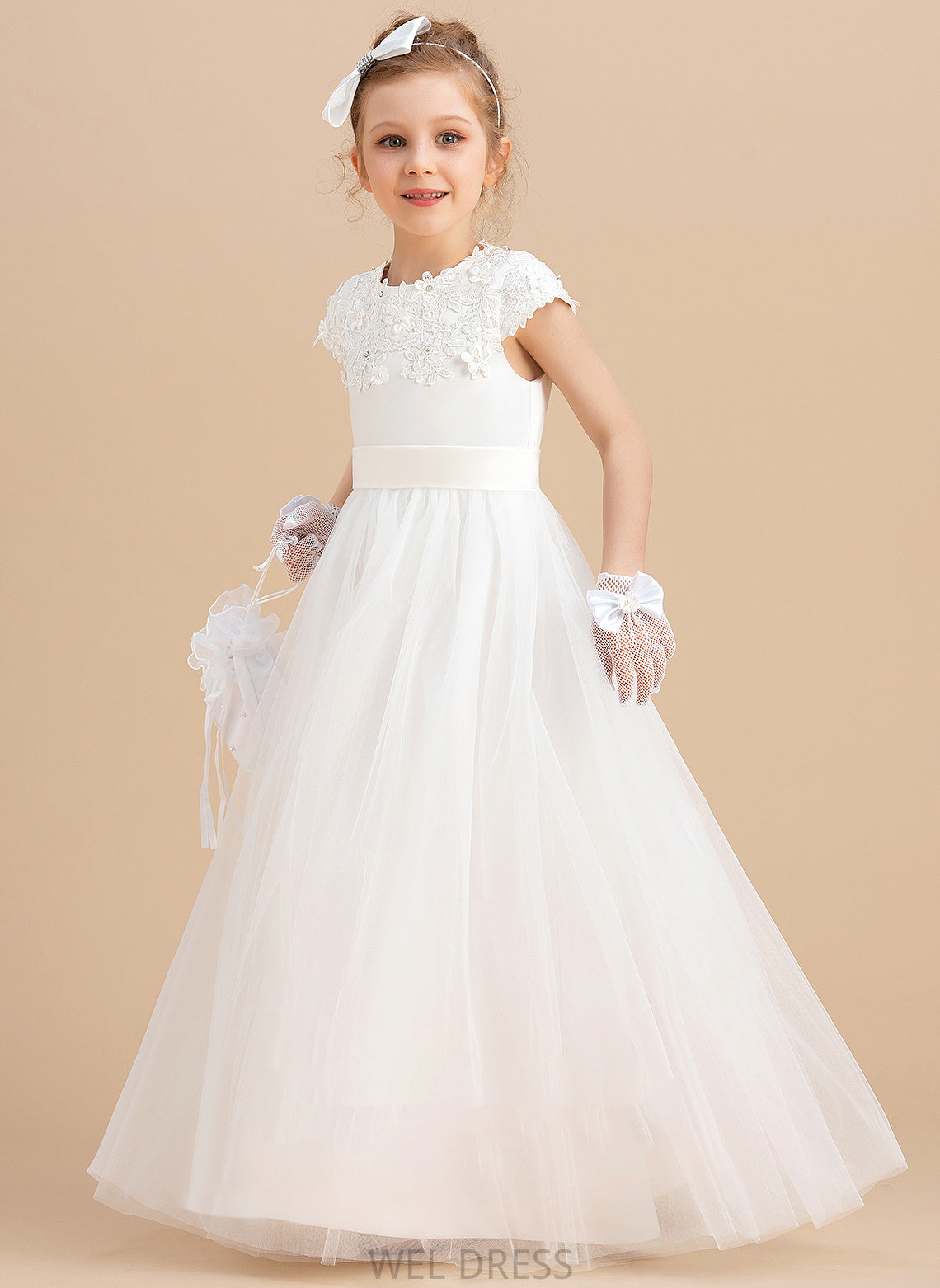 Girl Gracelyn Ball With Dress - Sleeveless Neck Beading/Appliques Floor-length Flower Gown Satin/Tulle Scoop Flower Girl Dresses