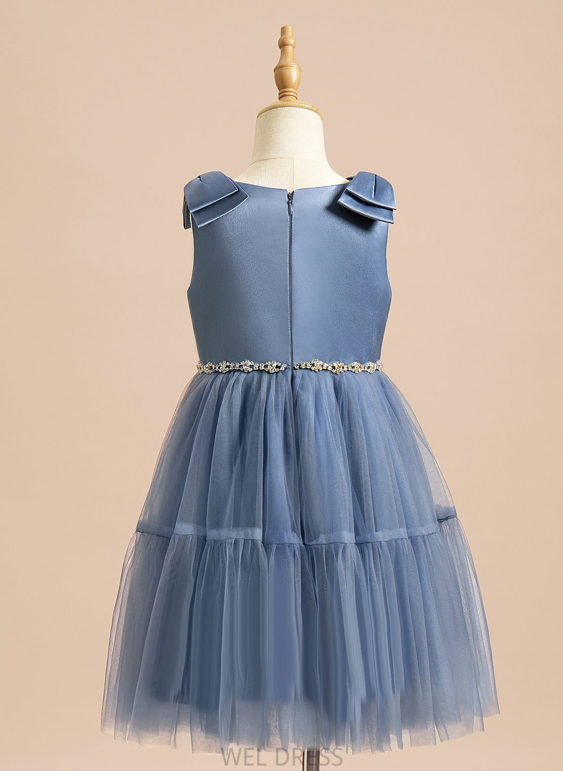 - Sleeveless Flower A-Line Beading/Bow(s) With Girl Flower Girl Dresses Knee-length Kaitlin Neck Satin/Tulle Scoop Dress