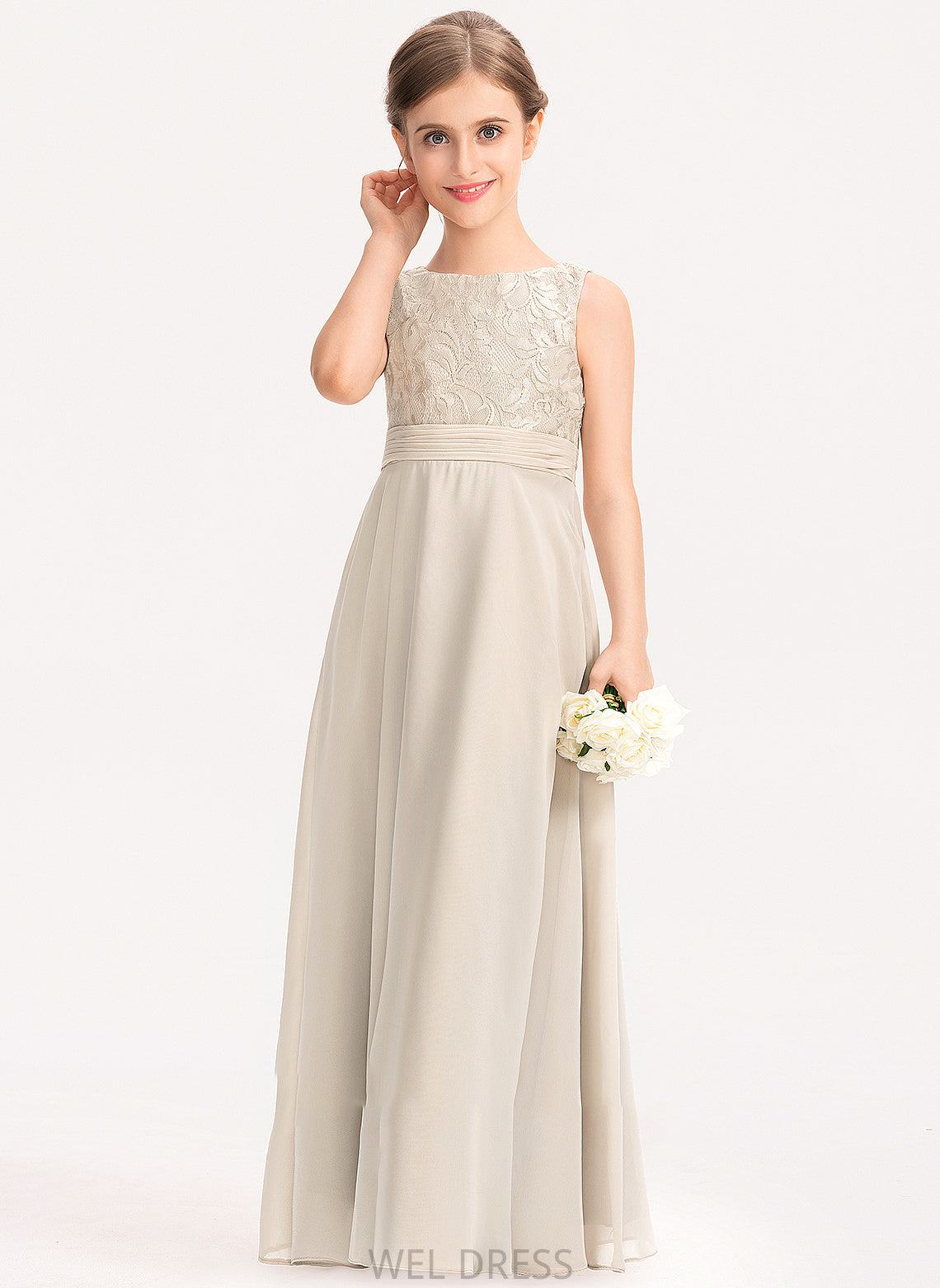 Scoop Chiffon Neck With Heidy A-Line Junior Bridesmaid Dresses Ruffle Lace Floor-Length