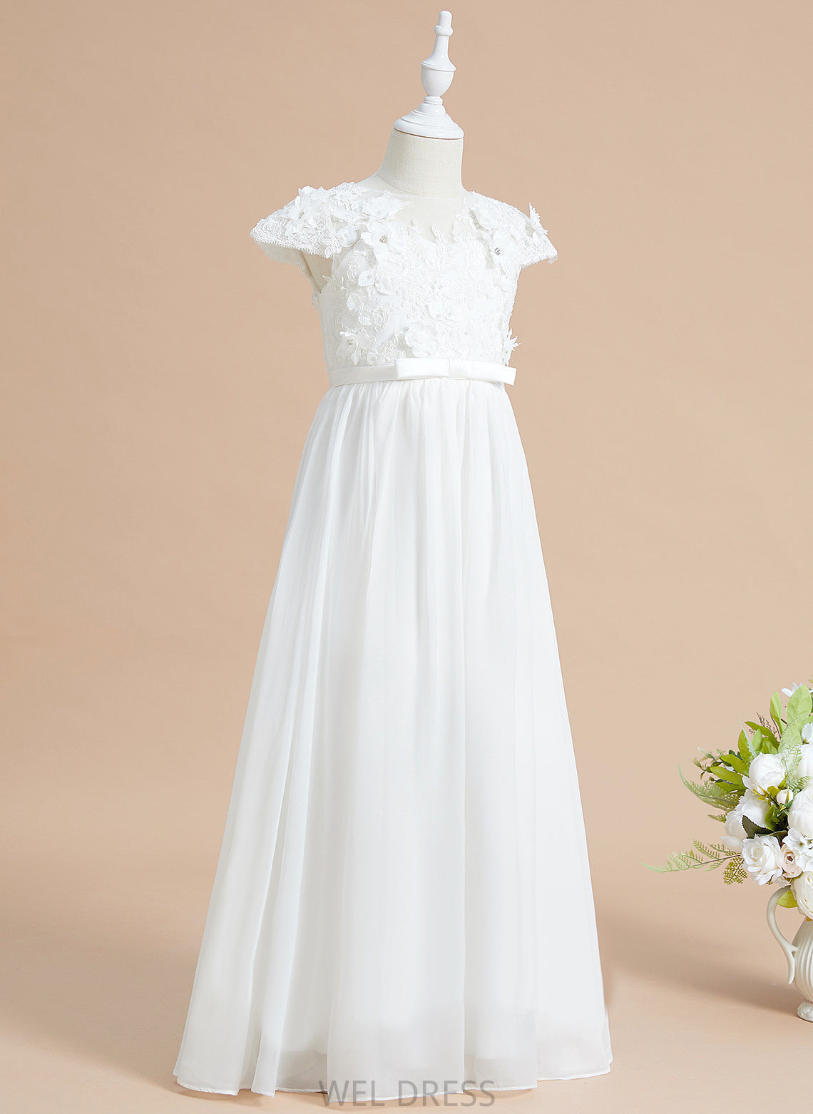 Flower Karly With Girl Sleeves Floor-length Dress Flower(s) Neck - Chiffon/Lace Scoop A-Line Flower Girl Dresses Short