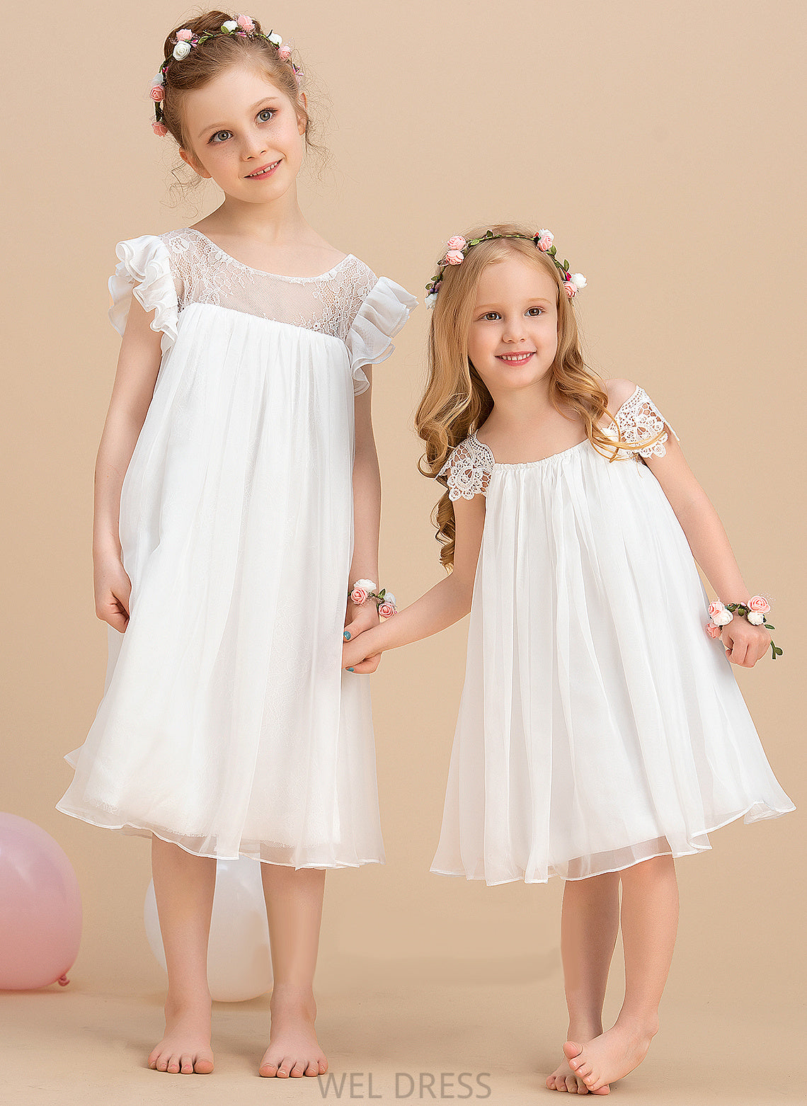 Chiffon A-Line/Princess Flower Girl Dresses With Dress Flower Millicent Scoop Neck Tea-length Lace Girl - Sleeveless