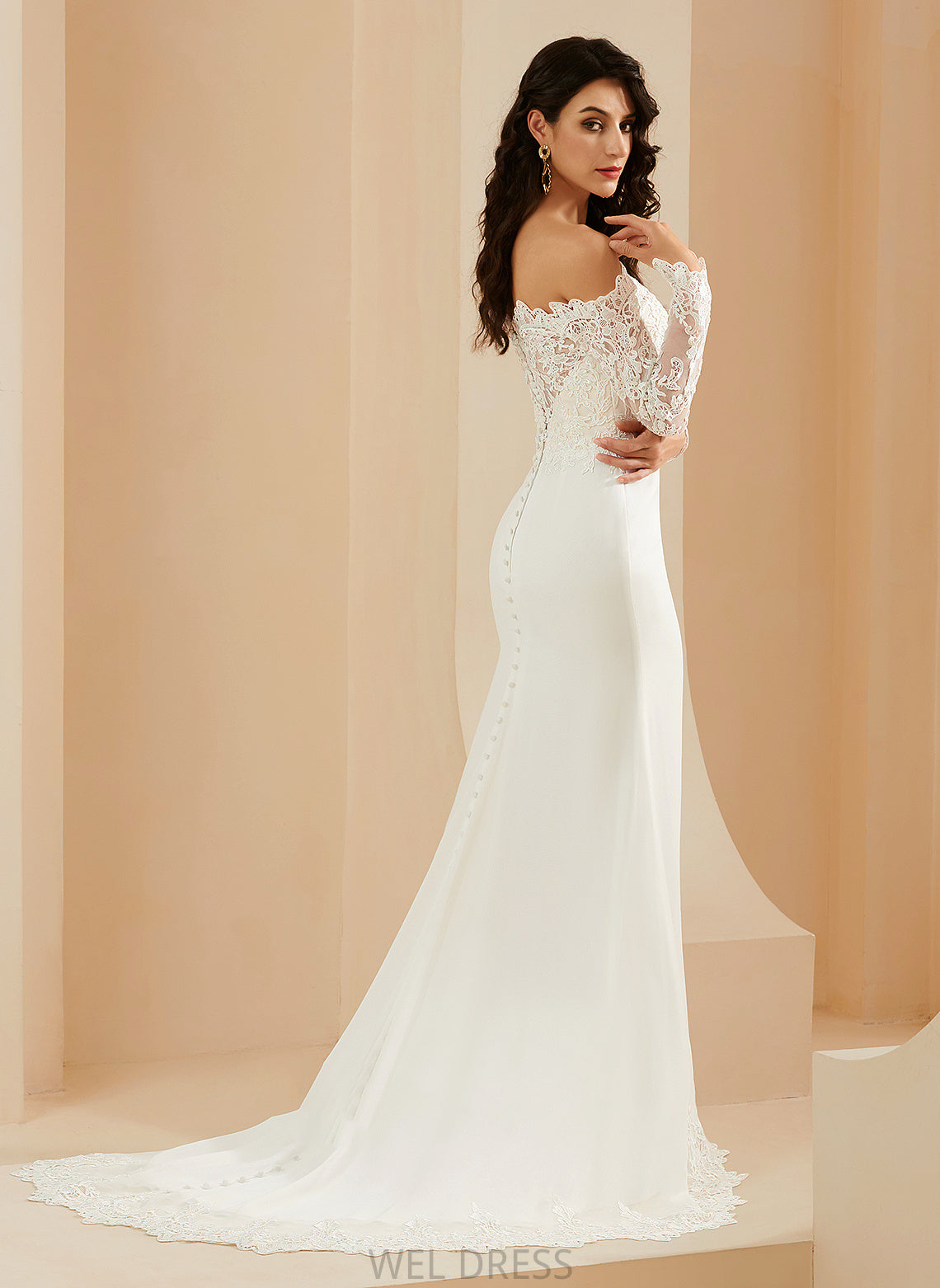 Off-the-Shoulder Dress Trumpet/Mermaid Jaslyn Wedding Lace With Wedding Dresses Court Train