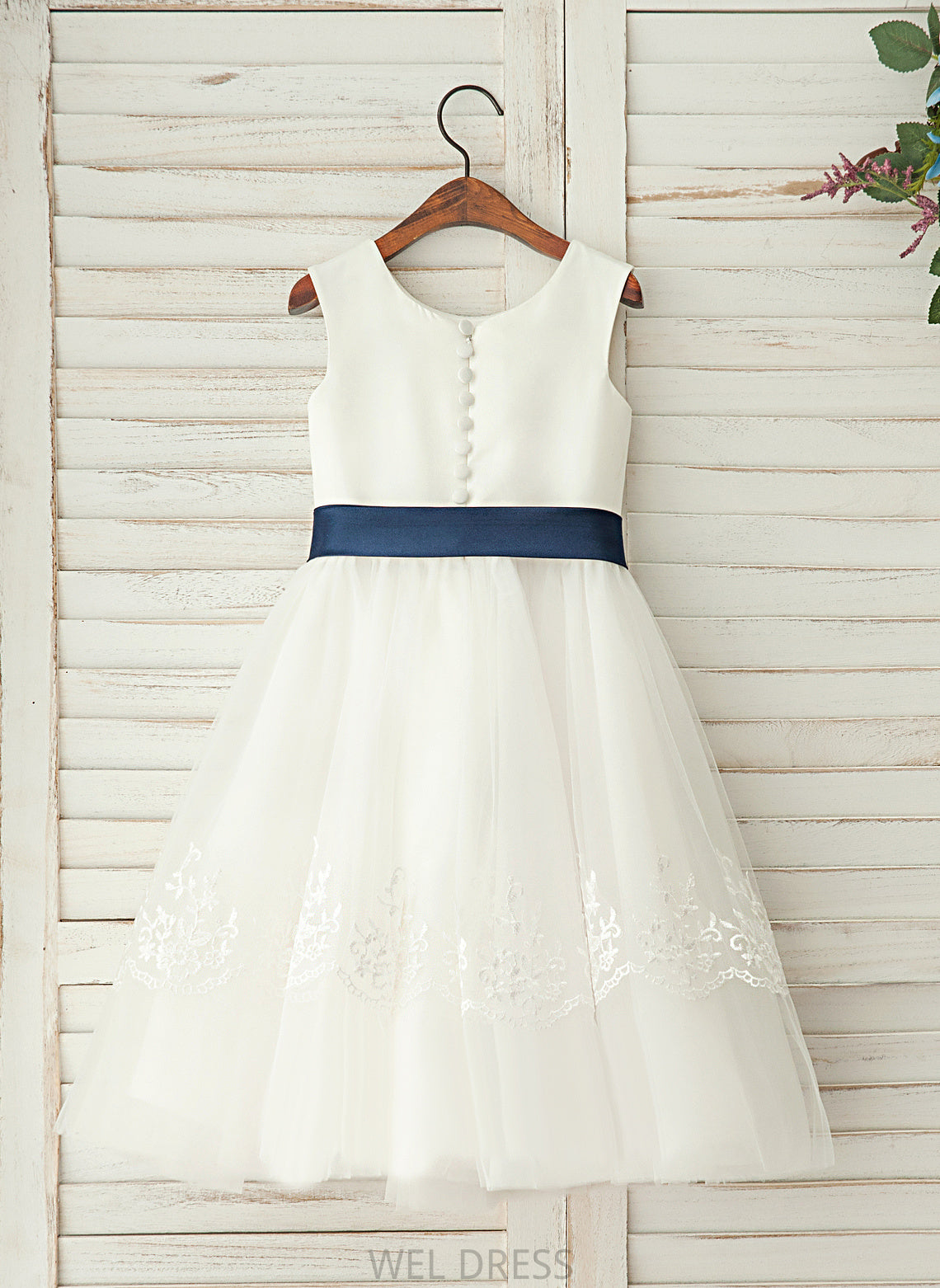 Satin/Lace Flower Dress Scoop Tea-length A-Line/Princess Sleeveless Neck - Flower Girl Dresses With Valentina Girl Sash