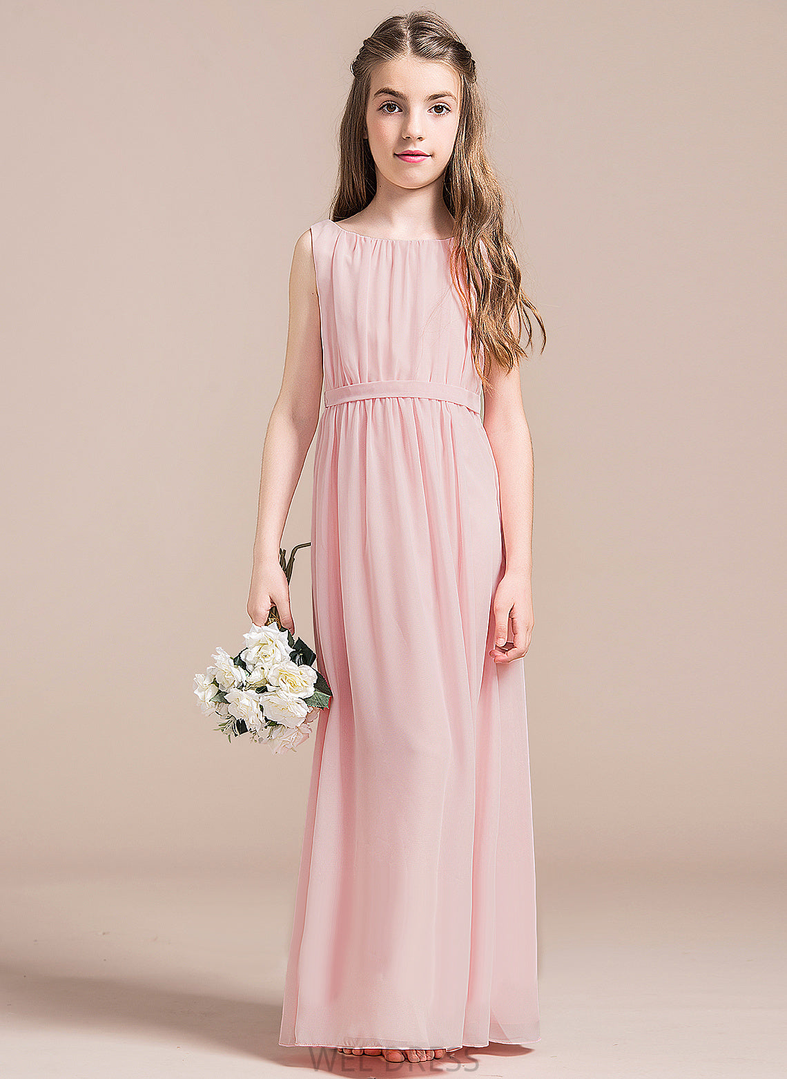 Chiffon Ruffle Junior Bridesmaid Dresses Joan Neck With Front Split Scoop A-Line Floor-Length