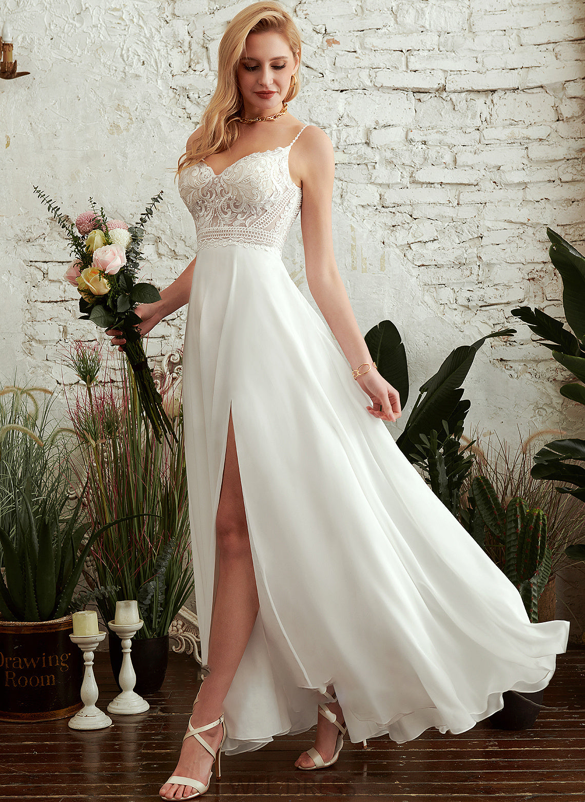 Wedding Split Floor-Length A-Line Wedding Dresses V-neck With Dress Isis Front