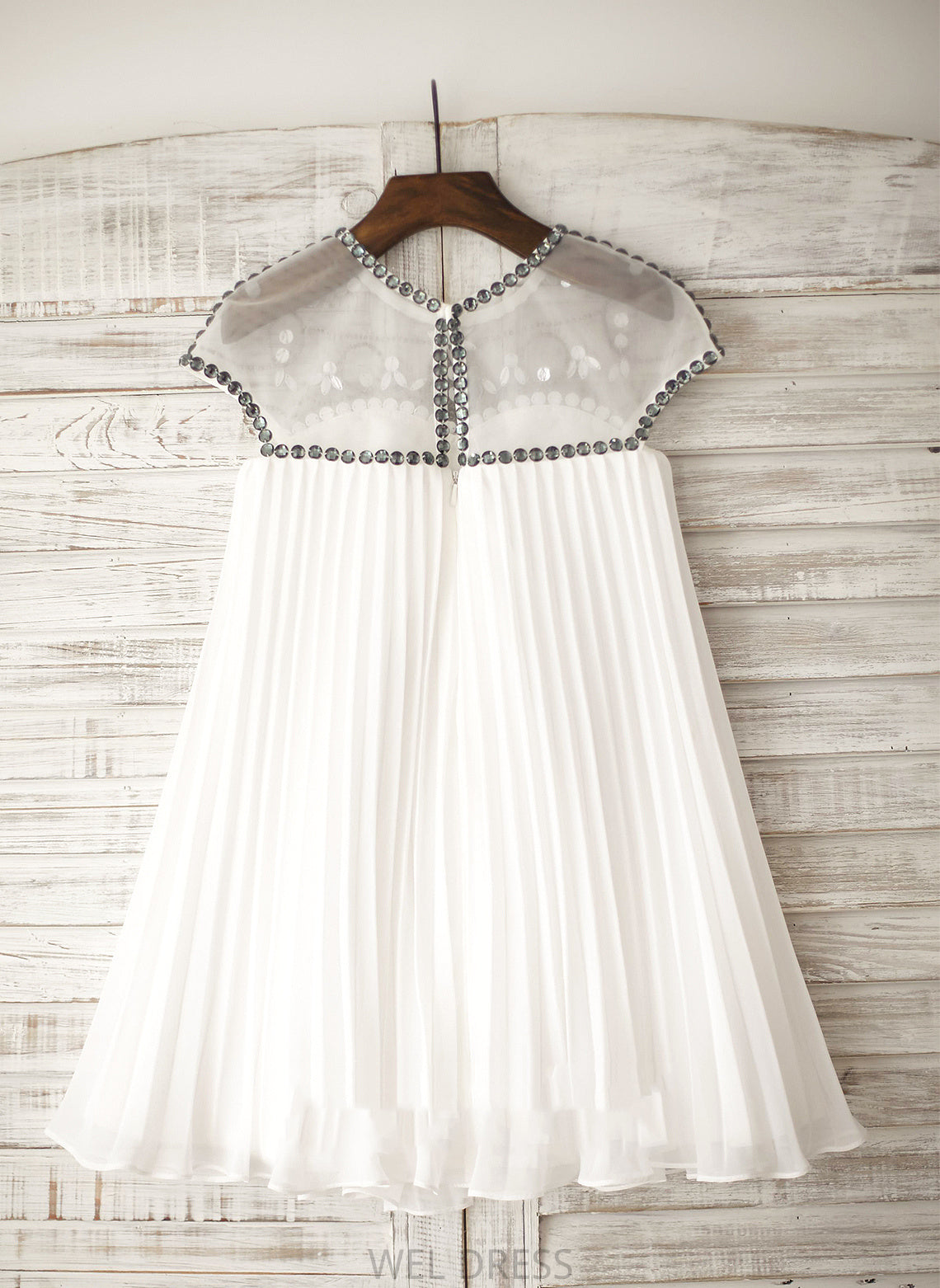 Rhinestone Flower Neck A-Line Scoop With Dress Knee-length Aimee Sleeveless - Girl Flower Girl Dresses Chiffon