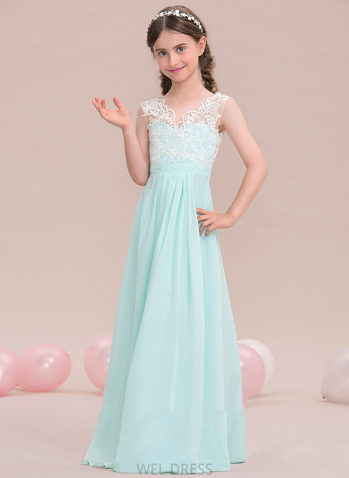 A-Line Junior Bridesmaid Dresses Chiffon V-neck Dylan Floor-Length