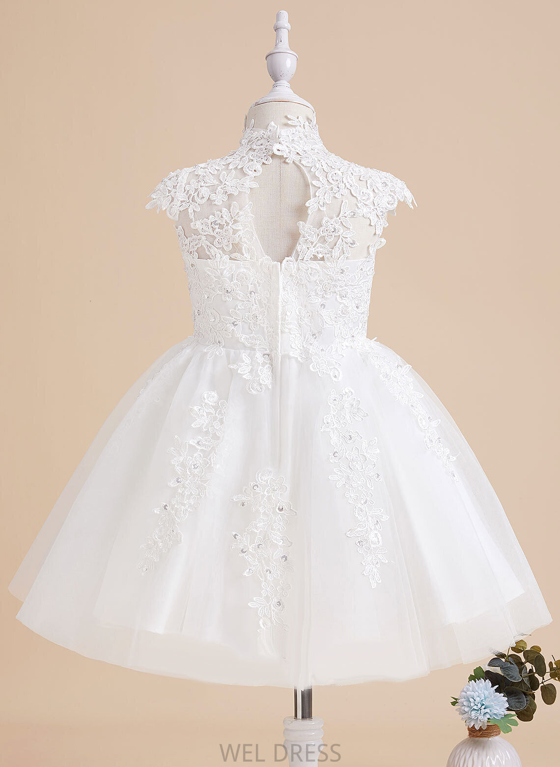 Dress Brooklyn Beading/Sequins/Back Knee-length - Hole Neck With Flower Girl Sleeveless Tulle/Lace High A-Line Flower Girl Dresses