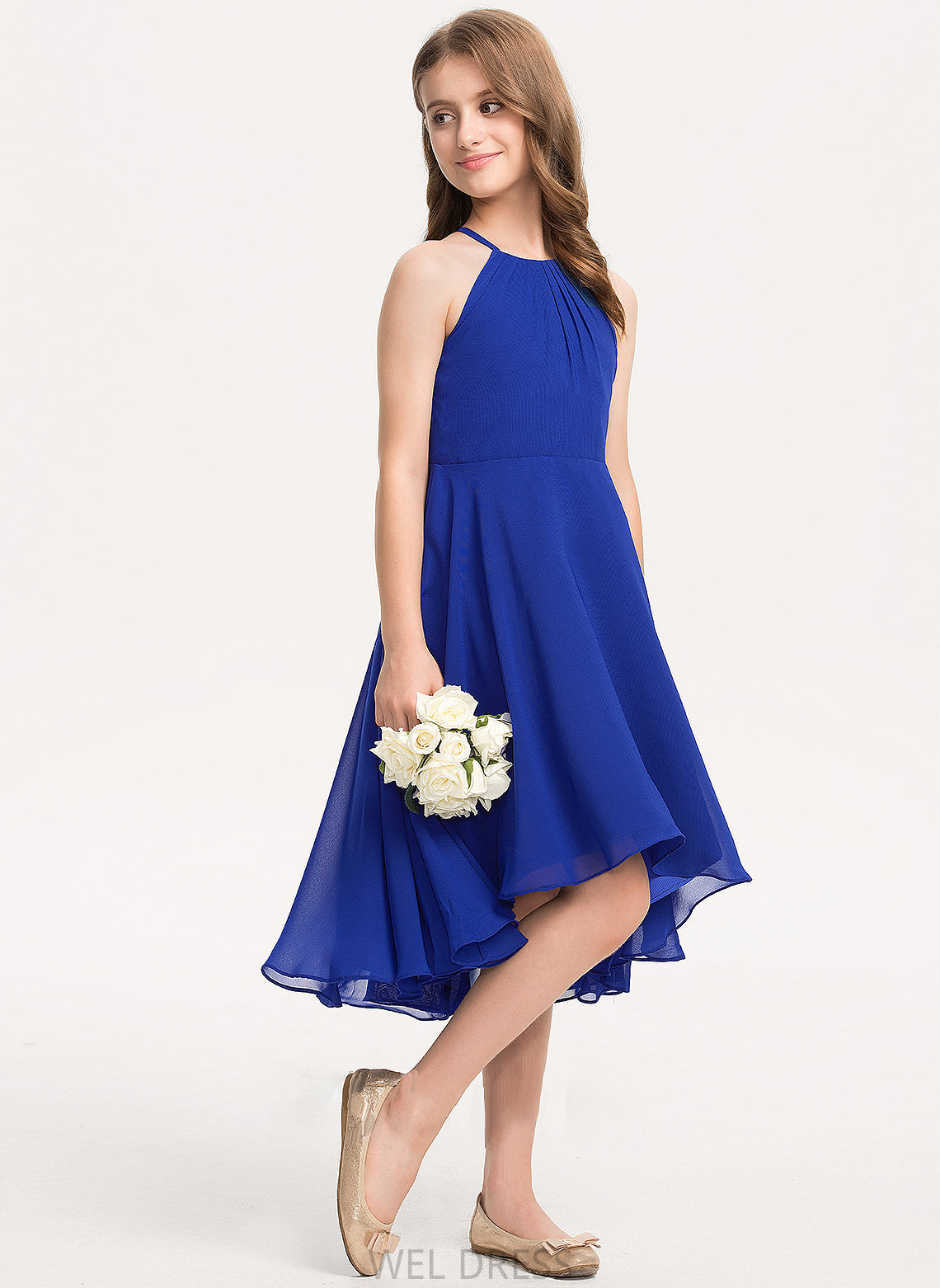 Asymmetrical A-Line Junior Bridesmaid Dresses Ruffle Chiffon Siena Scoop With Neck