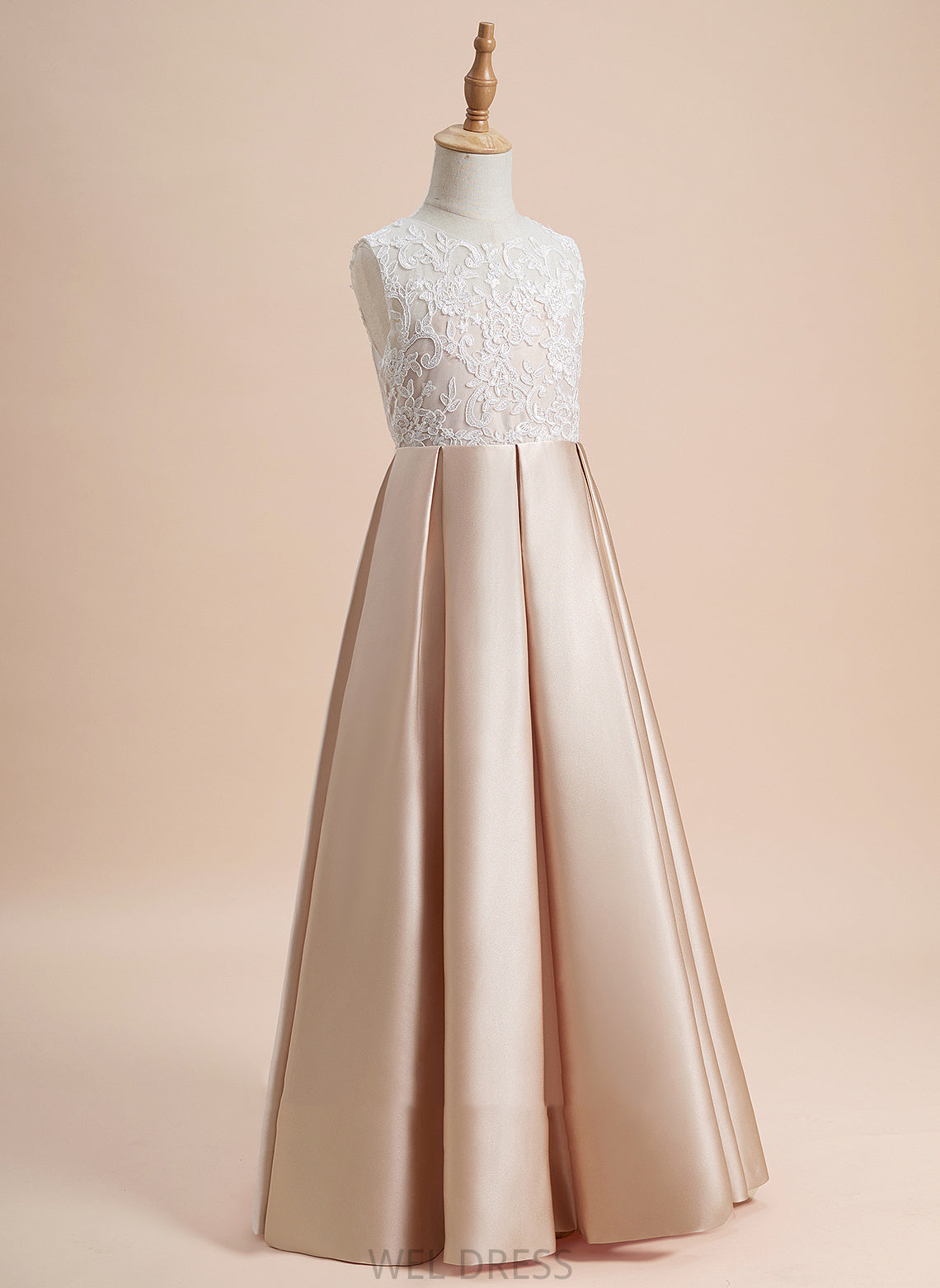 A-Line Scoop Floor-length Satin Neck Dress Flower Girl Dresses Flower Maia - With Sleeveless Girl Lace