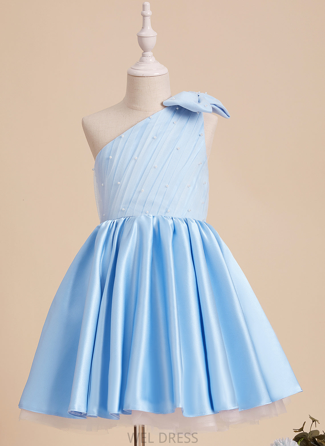 Flower Girl Dresses Satin/Tulle Priscilla Beading/Bow(s) - Girl Sleeveless Dress A-Line One-Shoulder Knee-length Flower With