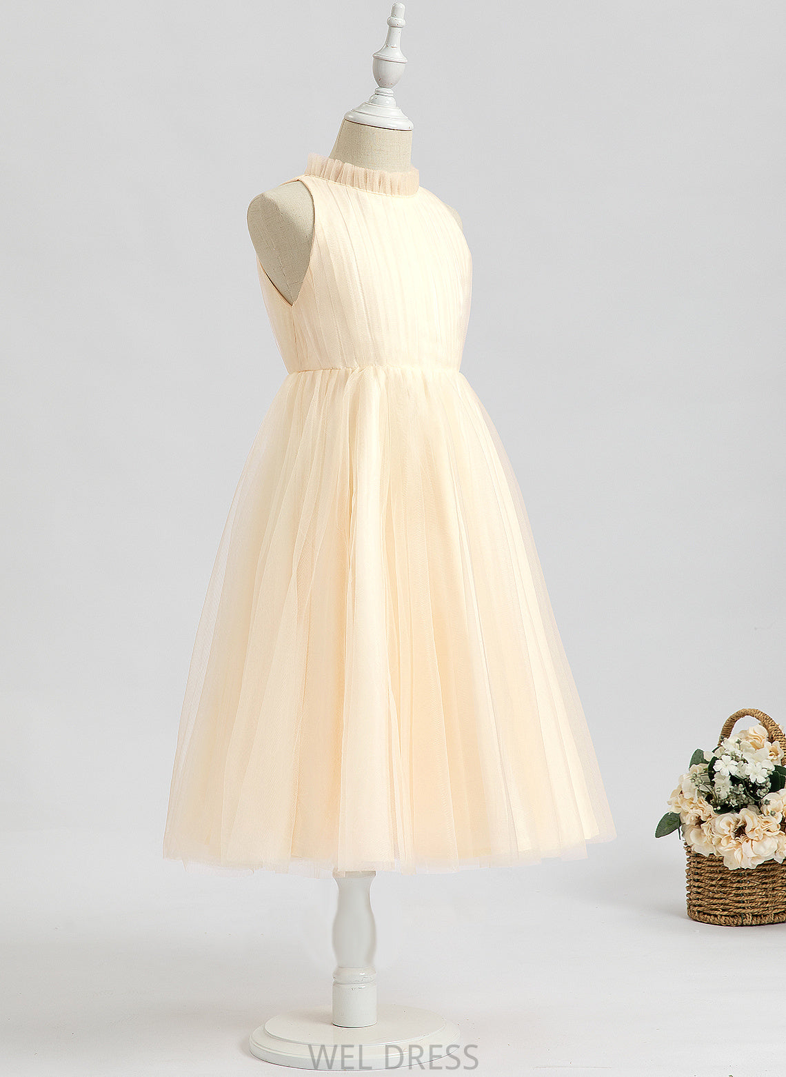 - Flower Neck High A-Line Cheyanne Girl Flower Girl Dresses Sleeveless Tulle Tea-length Dress