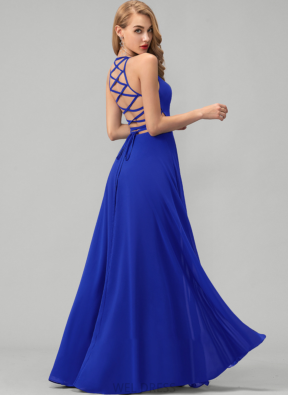 Neck Front Floor-Length Scoop A-Line With Julie Split Prom Dresses Chiffon