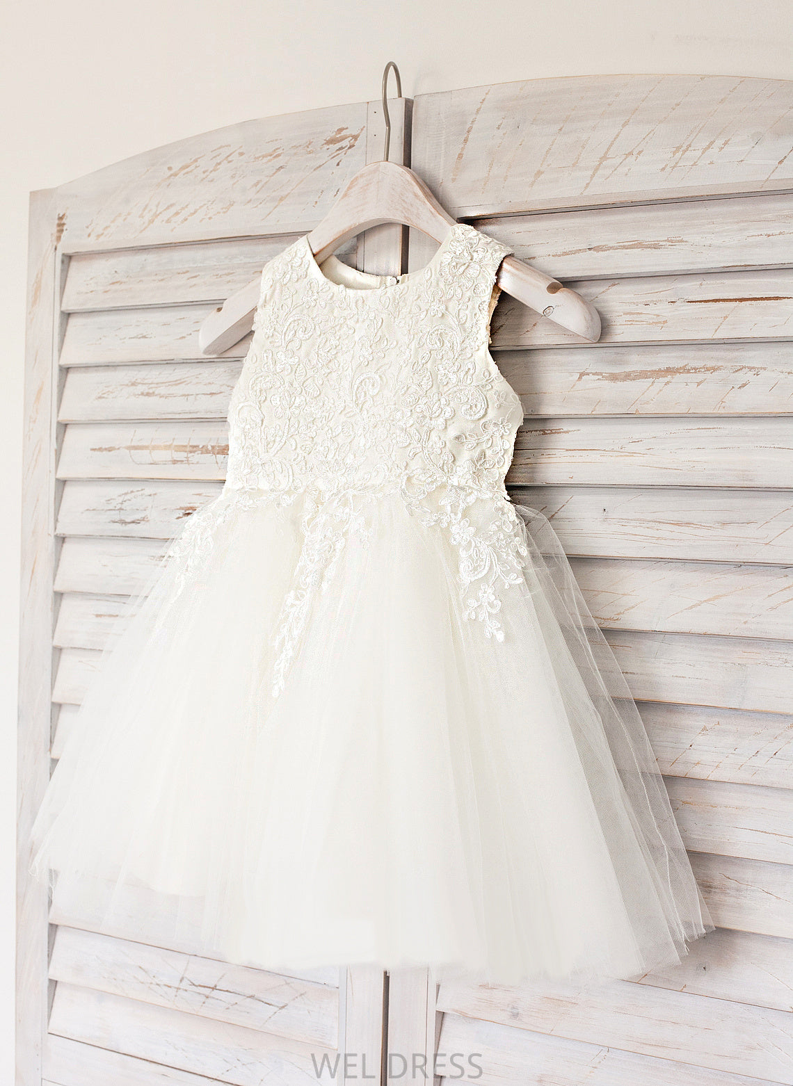 Flower Girl Dresses Scoop With Sleeveless Knee-length Dress - A-Line Satin/Tulle Peggie Girl Lace Neck Flower