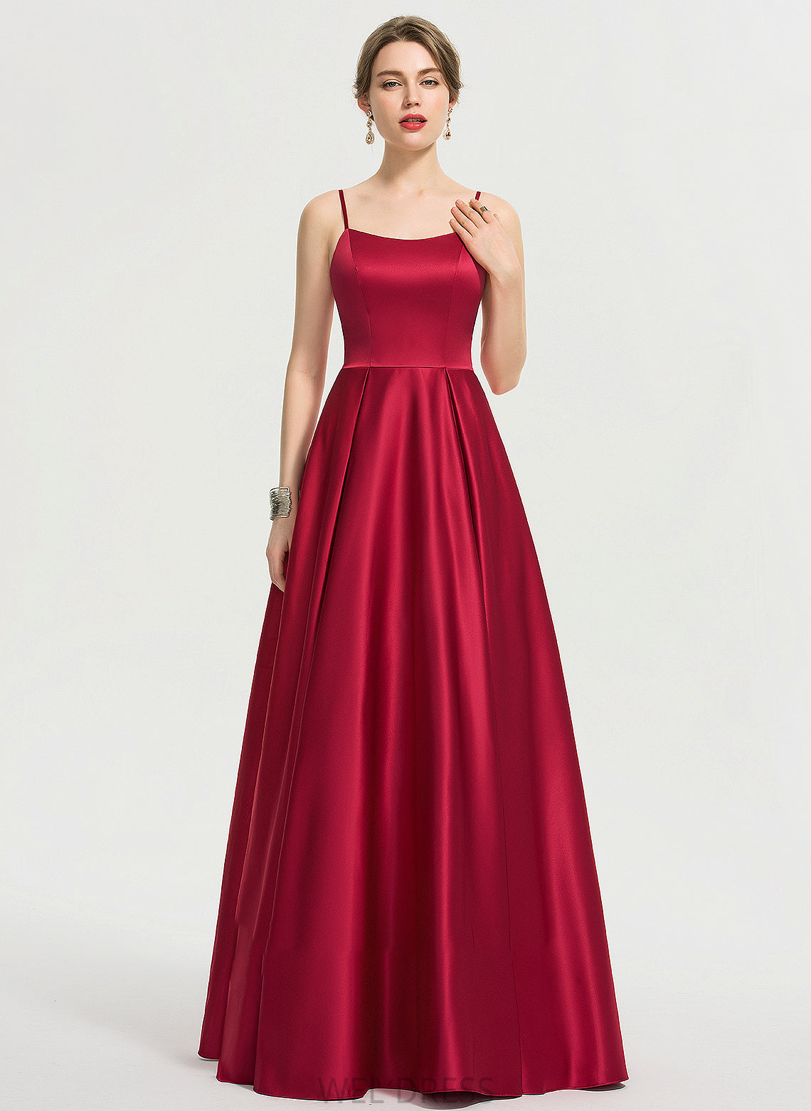 Square Satin Prom Dresses Catherine Floor-Length Neckline A-Line