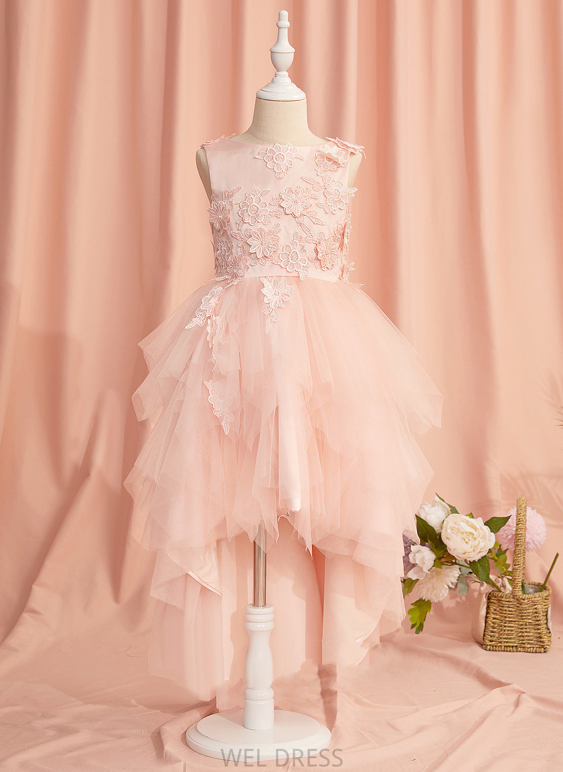 Flower Dress Asymmetrical Lace/Flower(s)/V Ball-Gown/Princess Back Neck Tulle Girl Flower Girl Dresses Scoop With Cora - Sleeveless