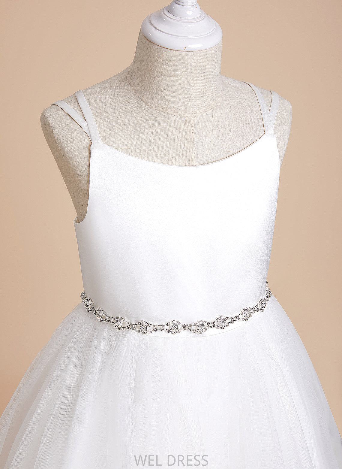 Tea-length Dress Flower Straps Girl - Carolyn Satin/Tulle Sleeveless Flower Girl Dresses With A-Line Beading