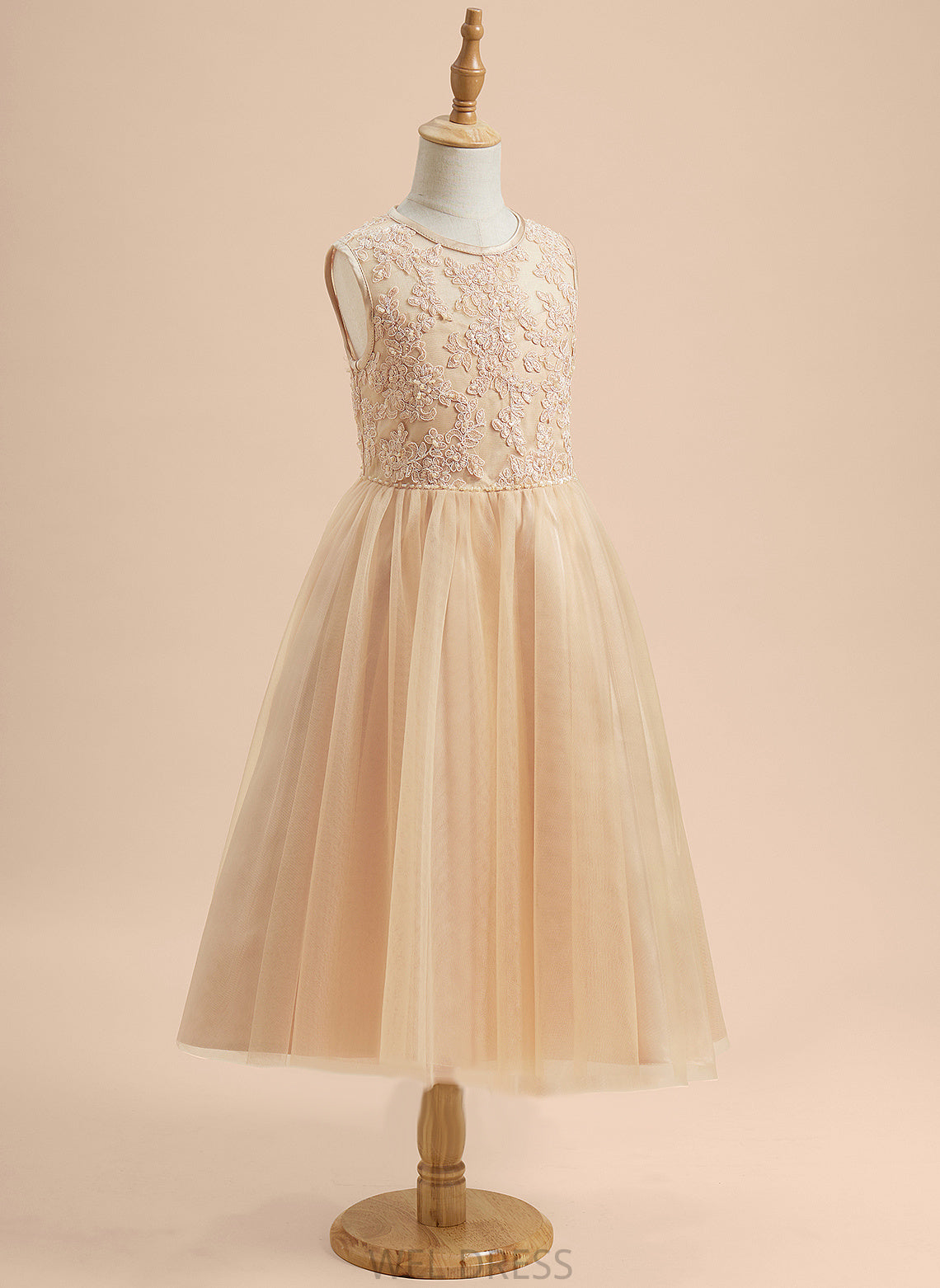 Scoop A-Line Girl Dress Neck Sleeveless Tulle/Lace With Flower Girl Dresses Flower - Gloria Tea-length Beading/Sequins