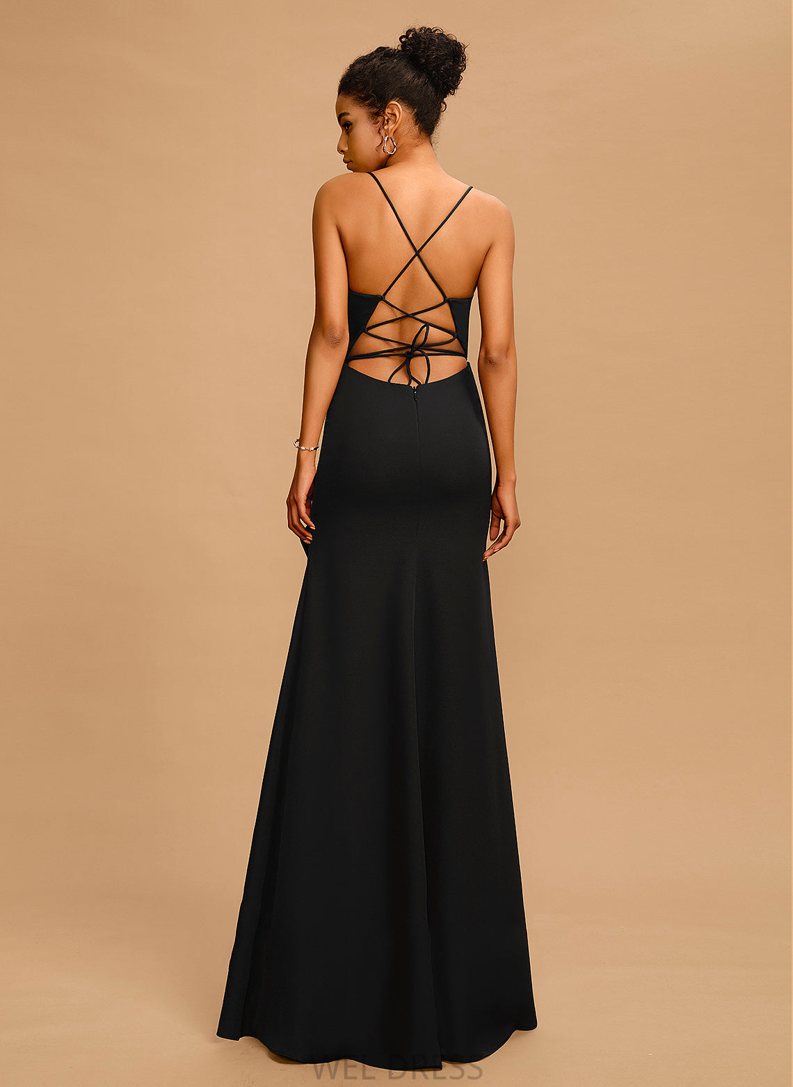 With Neckline Ruffle Square Brooklynn Prom Dresses Sheath/Column Stretch Floor-Length Crepe