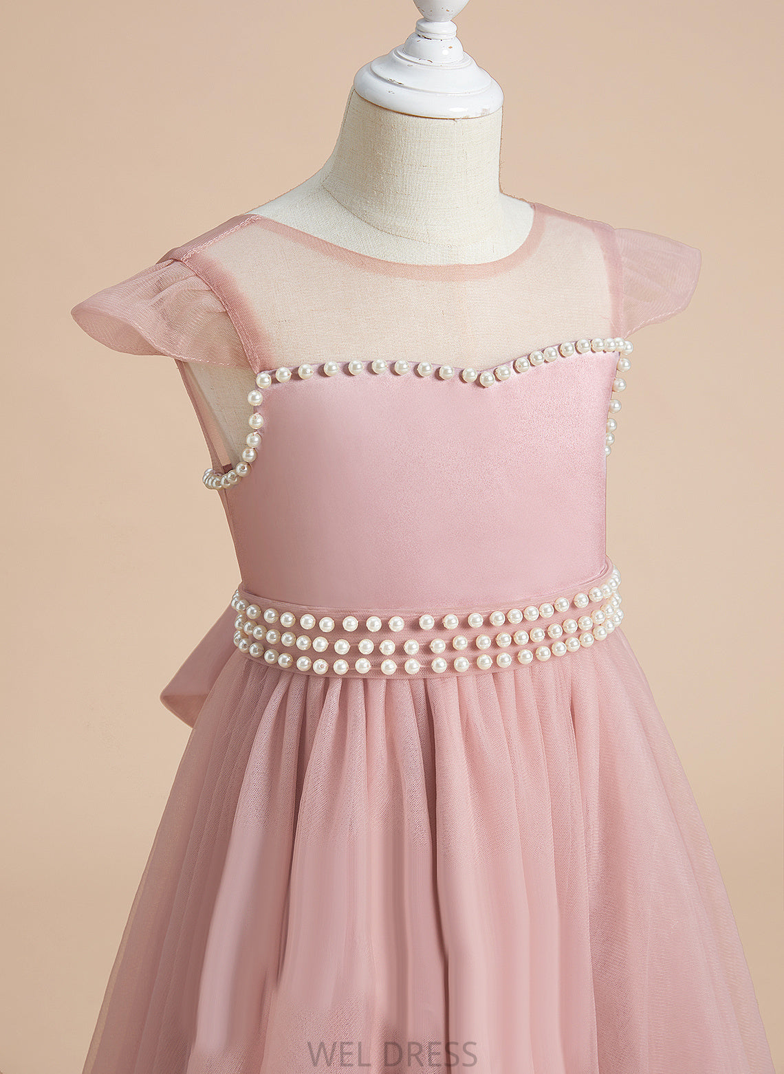 Sara Dress Flower Girl Dresses Knee-length With Scoop A-Line Neck Beading/Bow(s) Flower Satin/Tulle Girl - Sleeveless