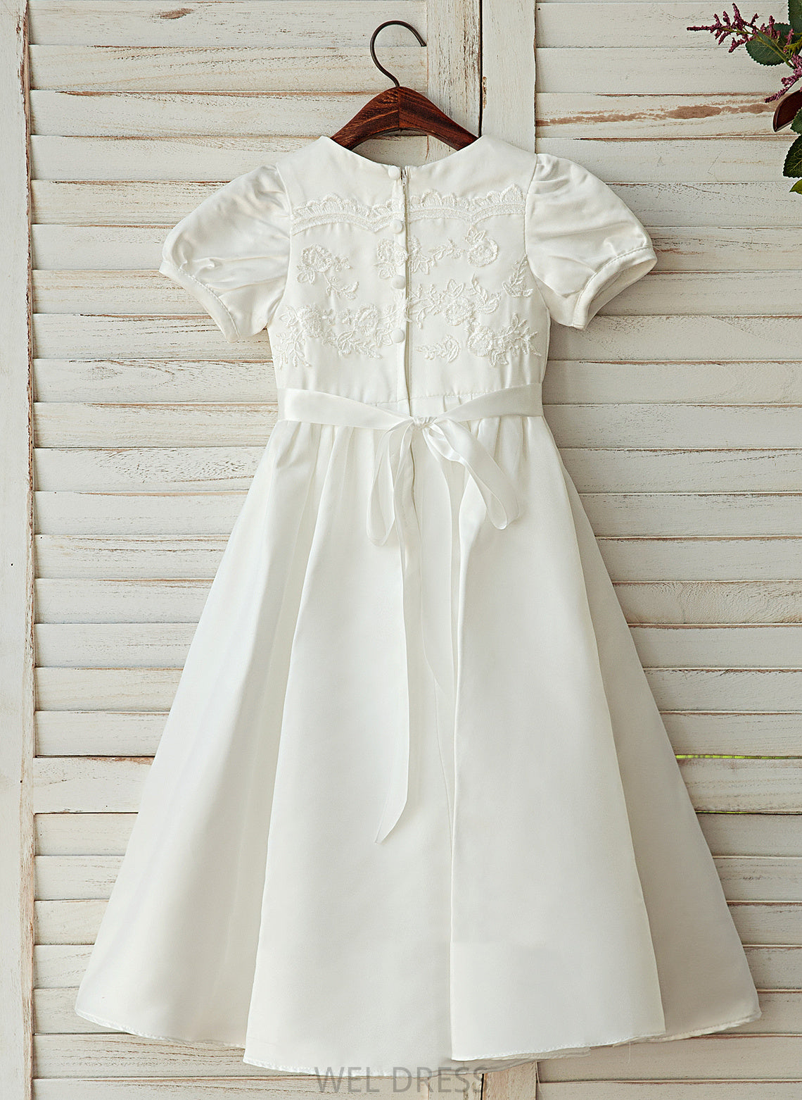 Dress - Scoop A-Line Ankle-length Sleeves Neck Satin/Lace Rose Girl Flower Flower Girl Dresses Short