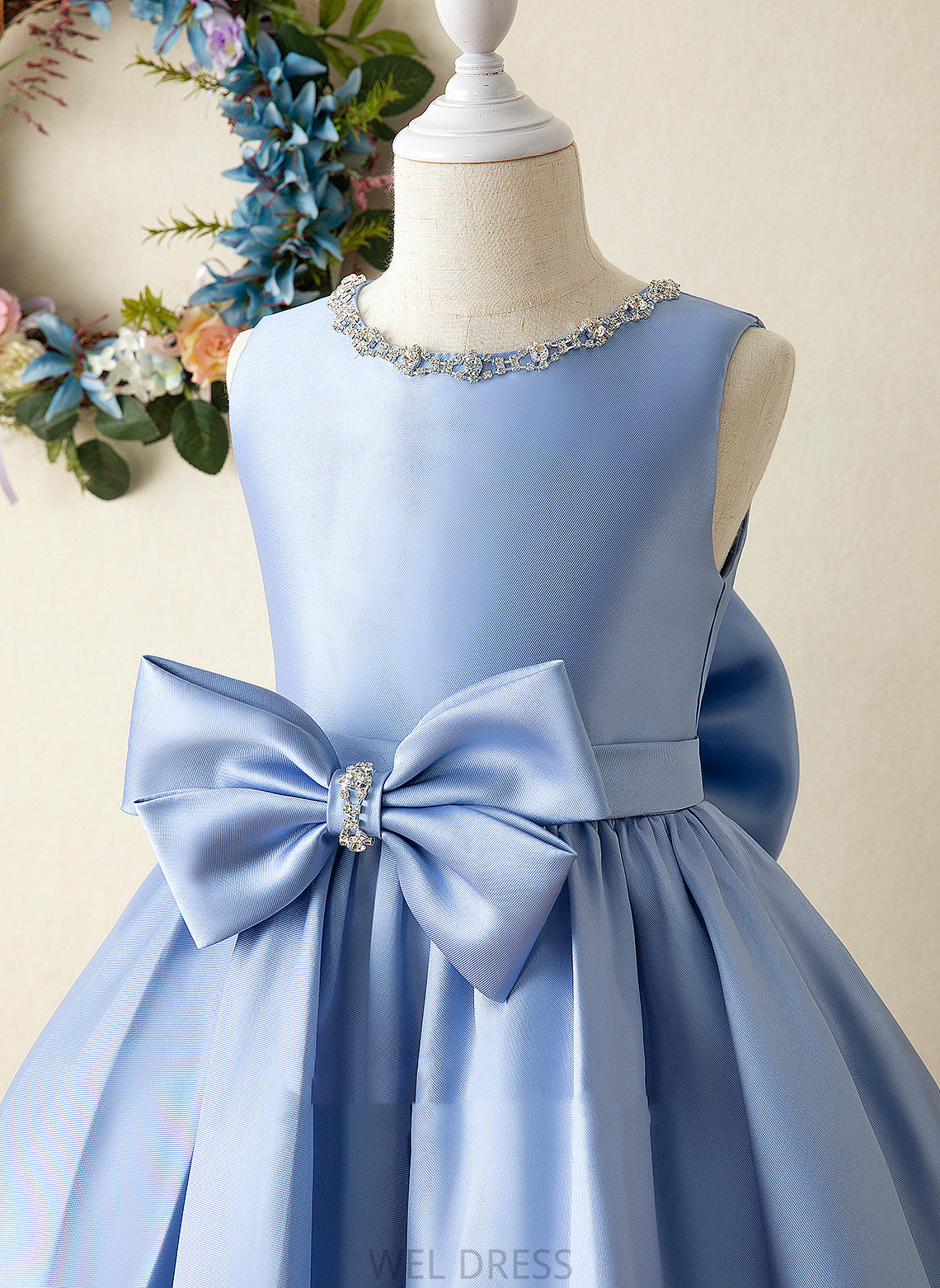 Neck Satin With Bow(s) Dress Flower Girl Dresses Flower Scoop Sleeveless - Girl Ball-Gown/Princess Knee-length Kayla