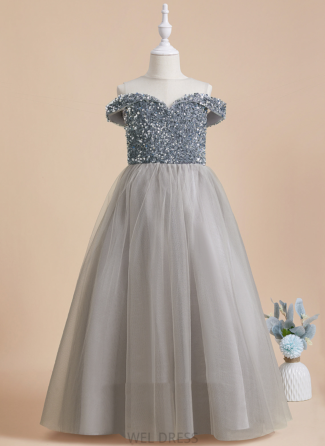 Floor-length Neck Scoop Flower A-Line Dress Flower Girl Dresses Tulle/Sequined Girl - Judy Sleeveless