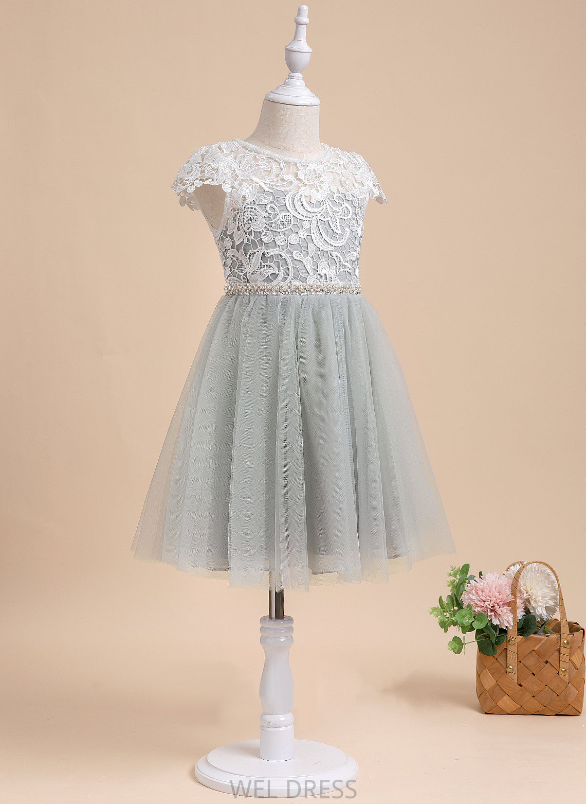 Girl A-Line Neck Zaniyah Short Scalloped Dress Lace/Beading/Sequins With - Flower Sleeves Knee-length Tulle Flower Girl Dresses