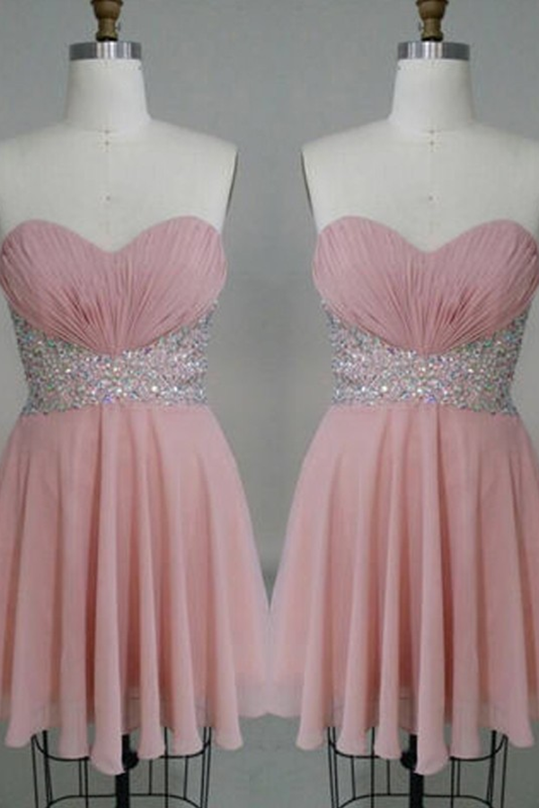 Strapless A-Line Sweetheart Beading Chiffon Sleeveless Homecoming Dresses