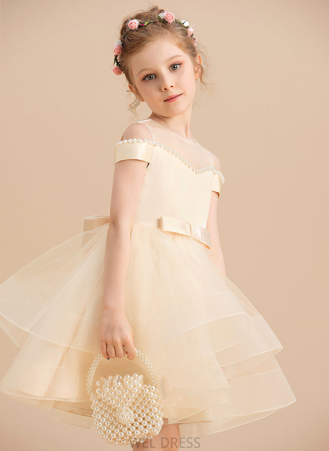 Girl Hanna Sleeveless Dress Flower Girl Dresses Neck Flower Scoop With - Knee-length Satin/Tulle Ball-Gown/Princess Beading/Bow(s)