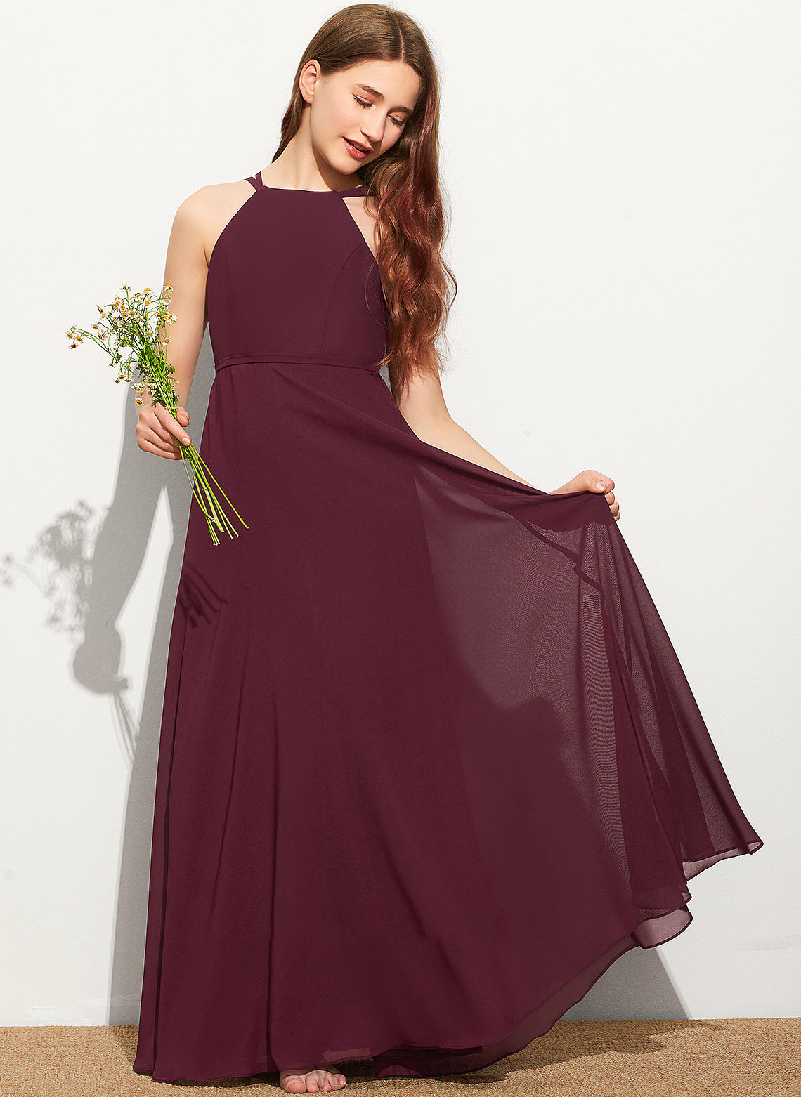 Micaela A-Line Chiffon Floor-Length Scoop Junior Bridesmaid Dresses Neck