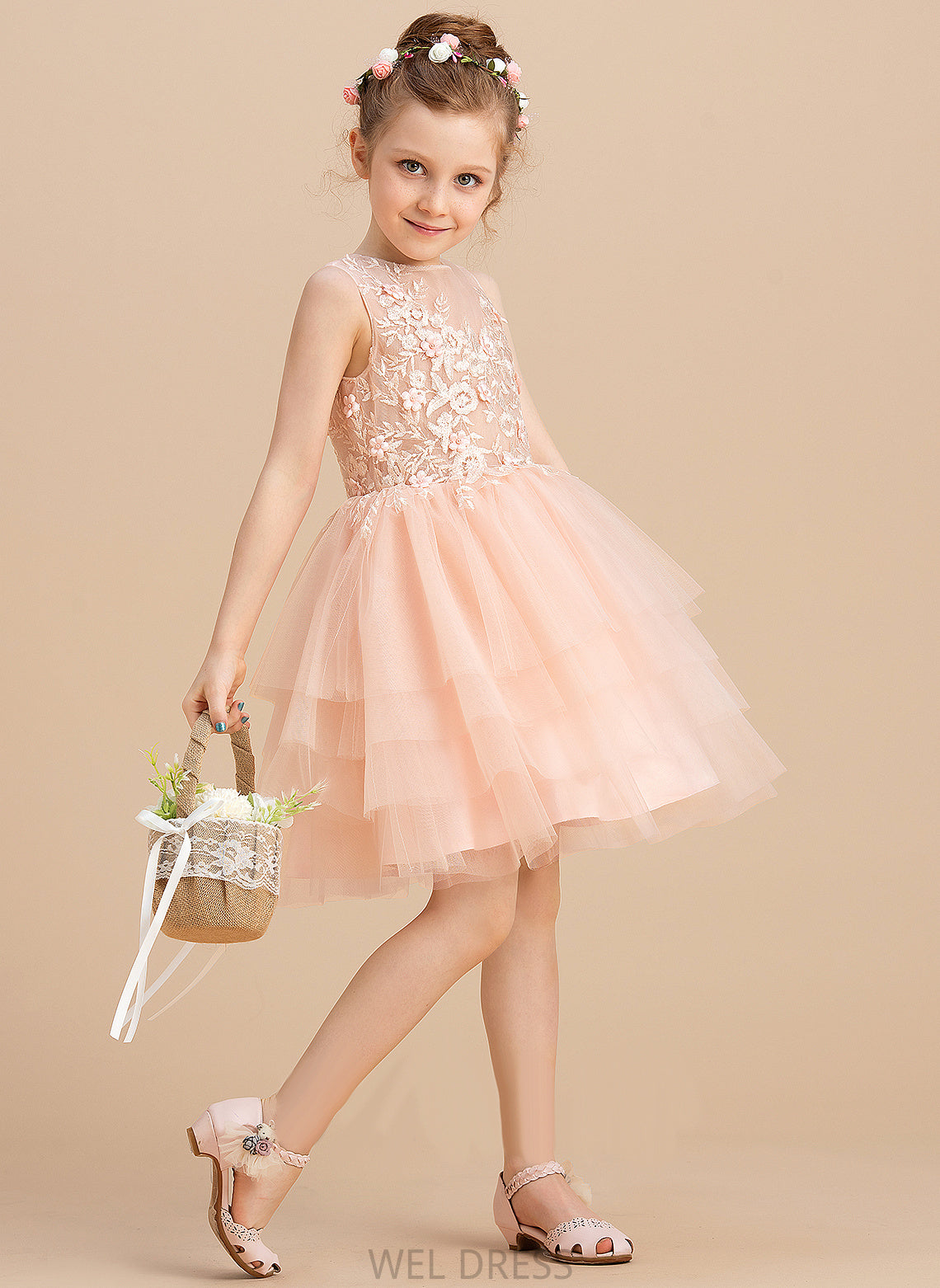 Neck With Dress Lace/Beading - Flower Girl Ball-Gown/Princess Sleeveless Tulle/Lace Rose Flower Girl Dresses Scoop Knee-length