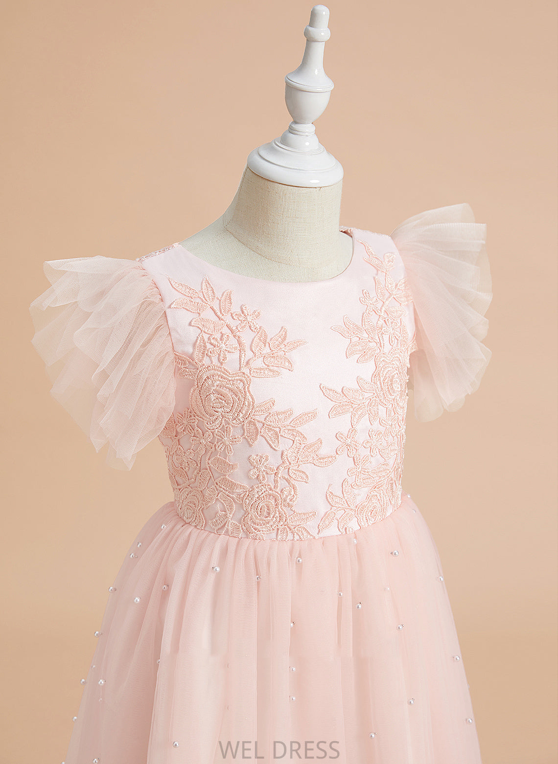 With Neck Dress Sleeveless Satin/Tulle Flower Girl Dresses Girl Knee-length Flower Mckenna Lace - A-Line Scoop