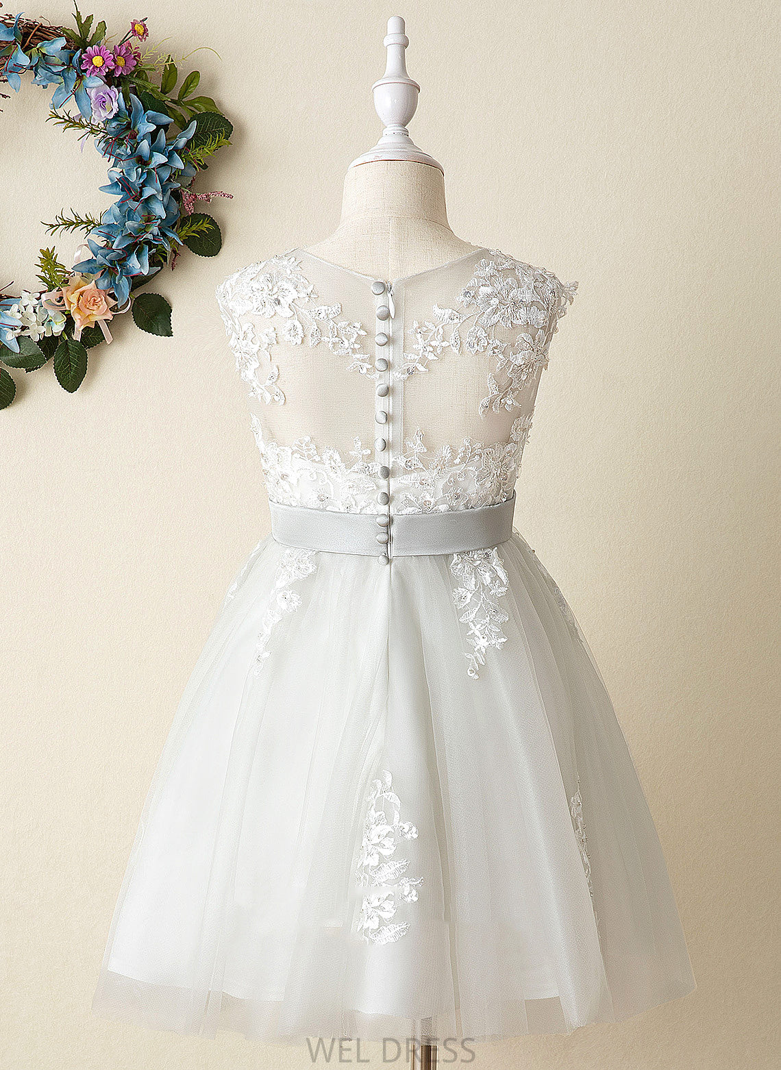 Lace Neck Sleeveless With Flower Girl Dresses Dress Girl Satin/Tulle Flower A-Line Averi Scoop - Knee-length