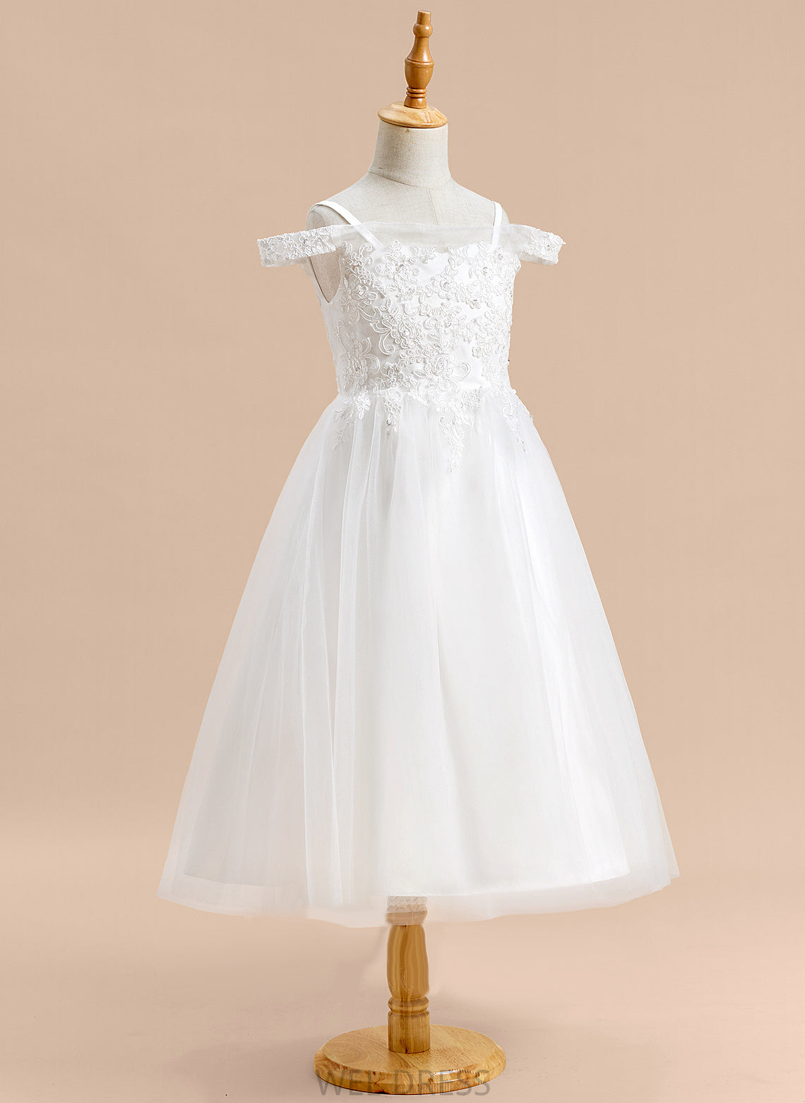 - Cassandra Tulle Lace A-Line Dress Girl Off-the-Shoulder With Tea-length Flower Girl Dresses Flower Sleeveless