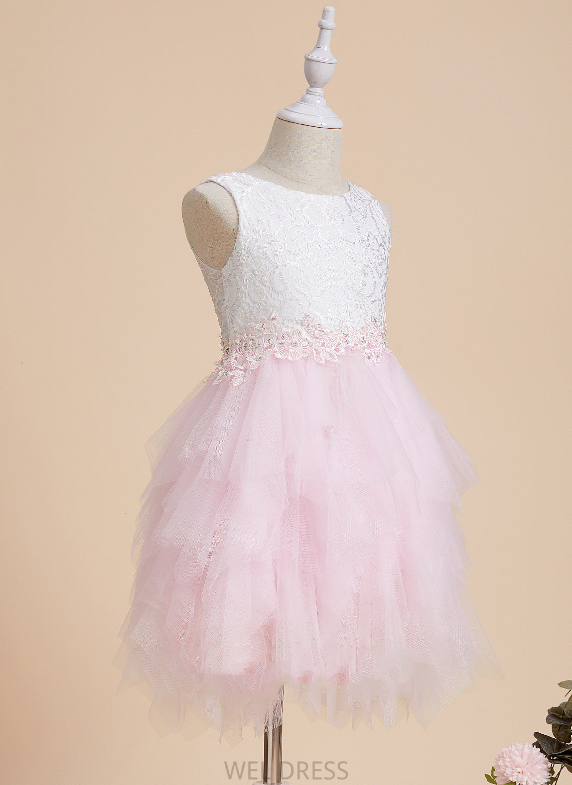 Scoop - Back Dress Lace/Beading/Sequins/V Knee-length Neck Tulle/Lace Angelique Sleeveless Flower With Girl Flower Girl Dresses Ball-Gown/Princess